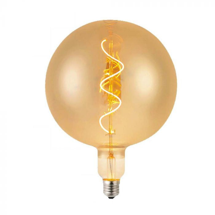 Lampadina LED 4W Filament Spiral G200 2700K con vetro ambrato, design decorativo vintage ideale per interni eleganti. Modello VT-2270 di V-TAC.