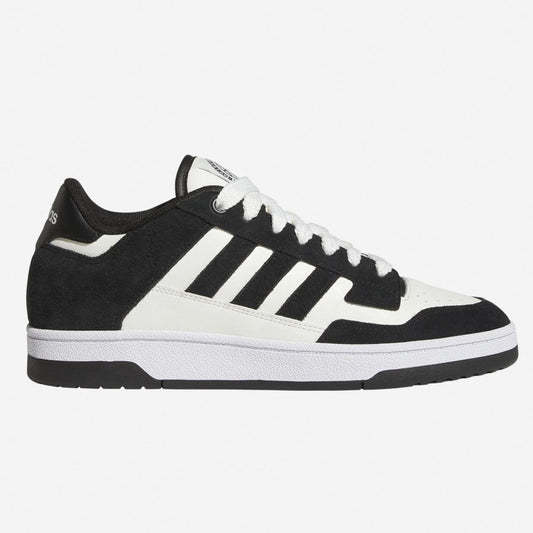 Scarpe sportive Adidas Rapid Court Low in bianco e nero con tomaia sintetica, suola in gomma, lacci bianchi, design classico da uomo
