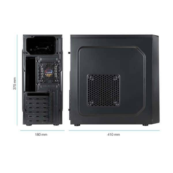 Tooq Chassis Semitower ATX/MicroATX/Mini-ITX - Supporto Dischi 3.5", 2.5" - USB3.0, 2.0, Audio HD - Ventola 120mm Inclusa - Colore Nero