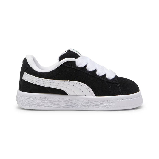 Scarpa sportiva Puma Suede XL AC per bambino, tomaia in suede nero, dettagli bianchi, suola bianca, chiusura con lacci elastici, SKU: 4099686139452
