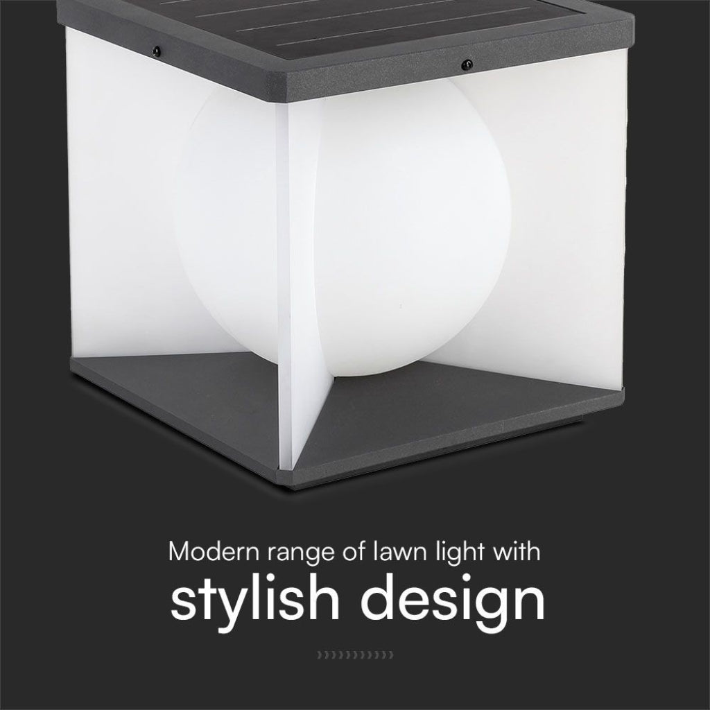 Lampada LED Solare da Giardino a Cubo 3W con design elegante, perfetta per vialetti e giardini, parte della gamma moderna V-TAC.