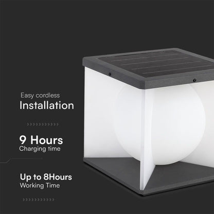 Lampada LED Solare da Giardino a Cubo 3W con installazione senza fili, 9 ore di ricarica e fino a 8 ore di autonomia luminosa.