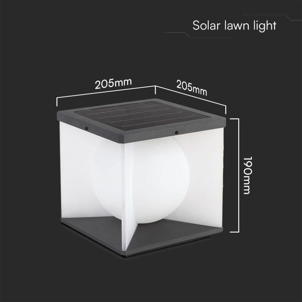 Lampada LED Solare da Giardino a Cubo 3W con dimensioni 205x205x190 mm, perfetta per illuminazione da giardino e vialetti.