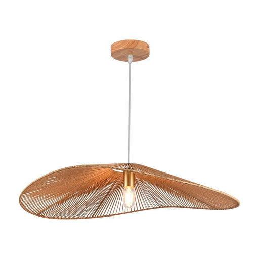 Lampadario sospeso in legno intrecciato E27 Ø800mm design moderno con struttura ondulata, ideale per soggiorni e sale da pranzo eleganti.