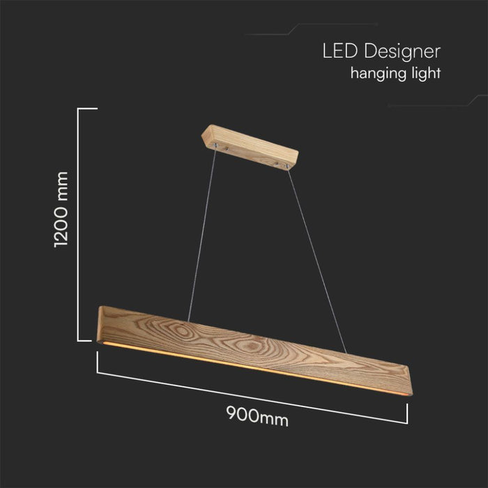 Lampadario LED sospeso 10W in legno con plafoniera moderna 3000K, misure 900x1200 mm per installazione a soffitto.