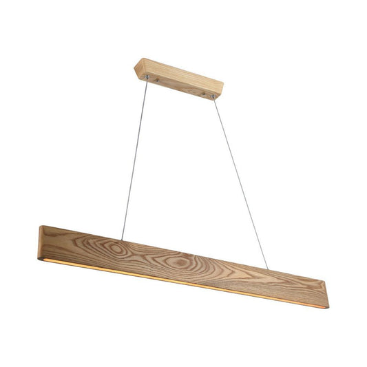 Lampadario LED sospeso 10W in legno con plafoniera moderna 3000K, design lineare in stile naturale per illuminazione da soffitto.