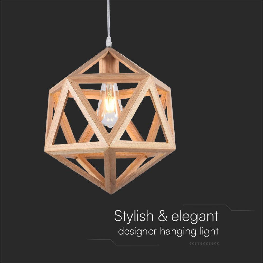Lampadario sospeso E27 design geometrico legno Ø300mm max 40W con forma elegante e moderna, perfetto per arredamenti di design.