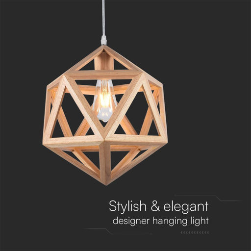 Lampadario sospeso E27 design geometrico legno Ø300mm max 40W con forma elegante e moderna, perfetto per arredamenti di design.