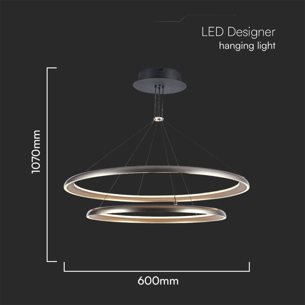 Lampadario LED moderno 65W grigio champagne con dimensioni 1070mm x 600mm, ideale per spazi ampi e arredamenti contemporanei.