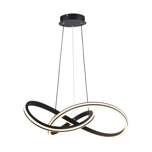 Lampadario LED moderno 40W nero in metallo con luce CCT 3in1, design a doppio anello sospeso per illuminazione da soffitto elegante