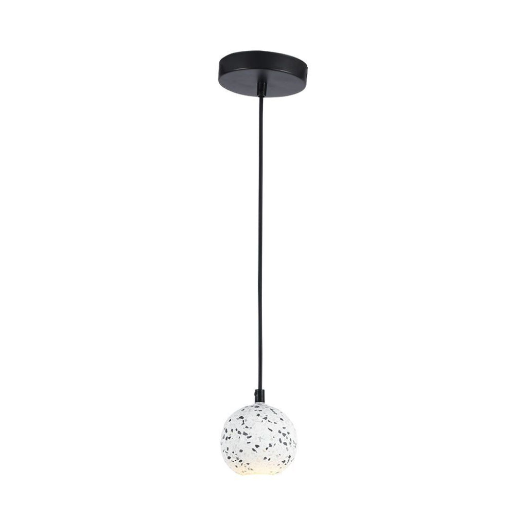 Lampada a sospensione LED con attacco G9, sfera in marmo bianco con fori neri, design elegante e moderno, ideale per soggiorno o camera, SKU: 23376