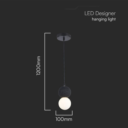 Illustrazione del lampadario a sfere LED nero e bianco con dimensioni 1200mm di altezza e 100mm di diametro, ideale per ambienti eleganti.