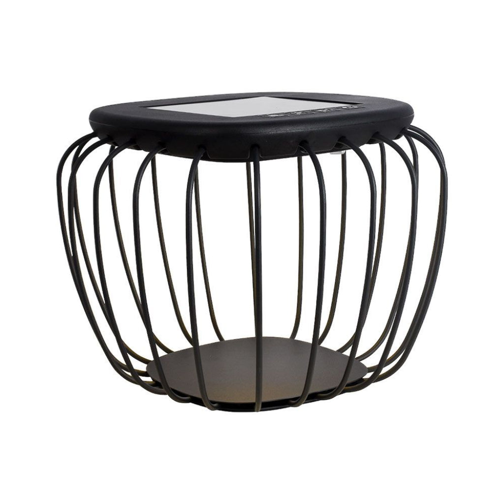 Lampada LED Solare 1W CCT 3000K-6000K Grigia con struttura in metallo nero e pannello solare 5W integrato, ideale per illuminazione da giardino.