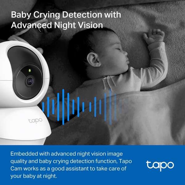 TP-Link Tapo TC71 Telecamera di Sorveglianza 2K Wi-Fi - Rotazione 360° - Visione Notturna - Rilevamento Movimento e Notifiche - Allarme Luce e Suono - Audio Bidirezionale