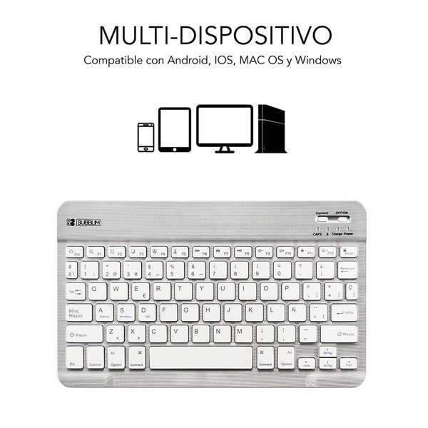 Subblim Tastiera Smart Bluetooth - Ultrasottile e Ultraleggera - Connettività Wireless Bluetooth 30 - Compatibile con Apple, Android, Windows e Smart TV - Design Slim 6Mm - Tasti Chiclet - Batteria a Lunga Durata - Colore Argento