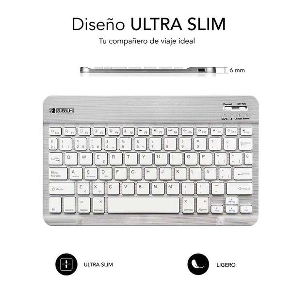 Subblim Tastiera Smart Bluetooth - Ultrasottile e Ultraleggera - Connettività Wireless Bluetooth 30 - Compatibile con Apple, Android, Windows e Smart TV - Design Slim 6Mm - Tasti Chiclet - Batteria a Lunga Durata - Colore Argento