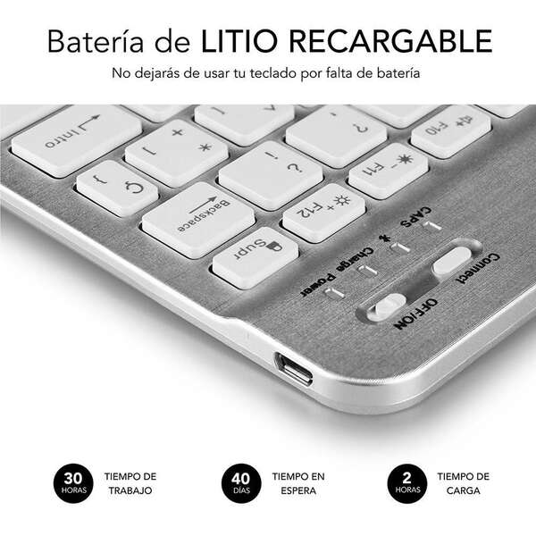 Subblim Tastiera Smart Bluetooth - Ultrasottile e Ultraleggera - Connettività Wireless Bluetooth 30 - Compatibile con Apple, Android, Windows e Smart TV - Design Slim 6Mm - Tasti Chiclet - Batteria a Lunga Durata - Colore Argento