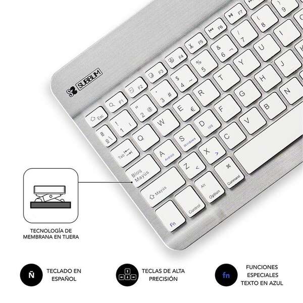 Subblim Tastiera Smart Bluetooth - Ultrasottile e Ultraleggera - Connettività Wireless Bluetooth 30 - Compatibile con Apple, Android, Windows e Smart TV - Design Slim 6Mm - Tasti Chiclet - Batteria a Lunga Durata - Colore Argento