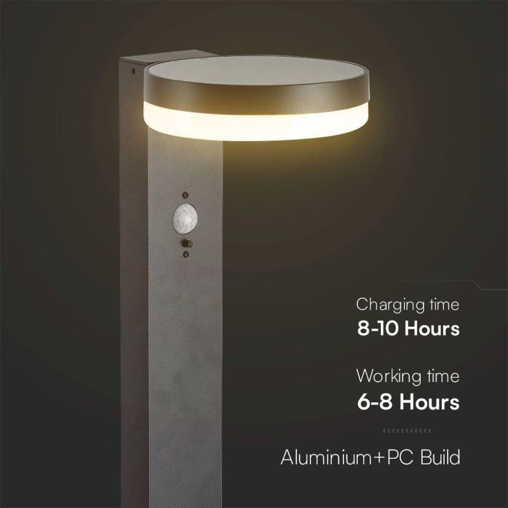 Piantana Solare LED 5.5W con struttura in alluminio e PC, autonomia di 6-8 ore e ricarica solare in 8-10 ore, perfetta per giardini e vialetti.