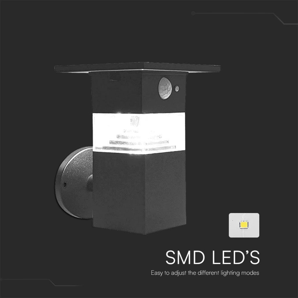 Lampada LED Solare da Giardino 3W con Sensore PIR 3000K IP54 con LED SMD, regolazione semplice delle modalità luminose per giardini e terrazze.