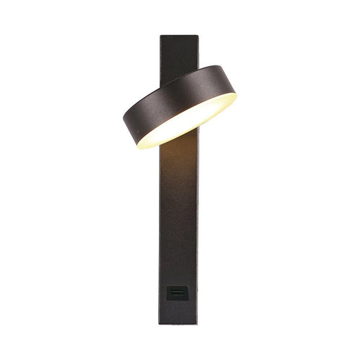Lampada LED da parete 8W con funzione USB, luce calda 3000K, design moderno in acrilico nero, ideale per camere da letto o uffici.