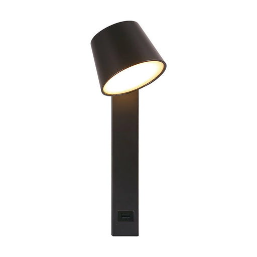 Lampada LED da parete 8W nera con luce calda 3000K e porta USB integrata, design moderno in acrilico per illuminazione interna VT-10112.