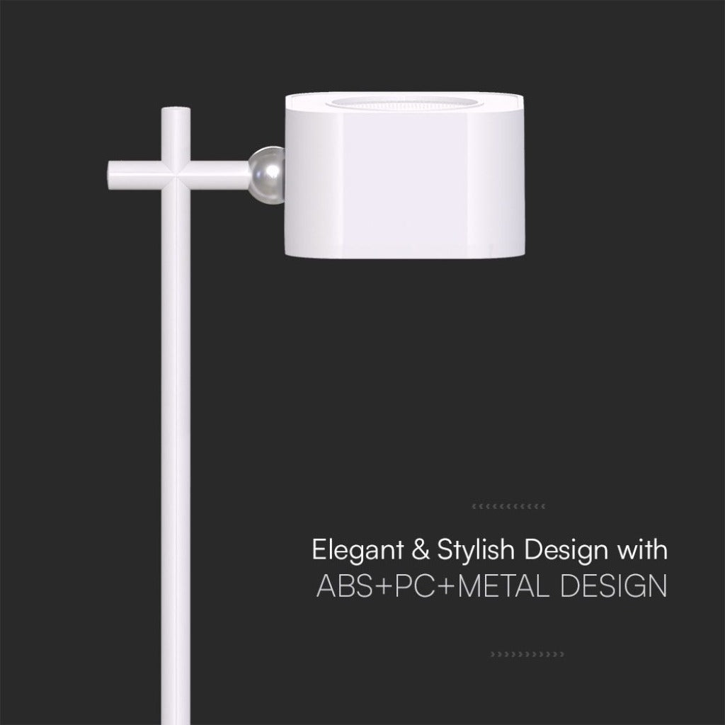 Dettaglio della lampada LED da tavolo bianca con design elegante e moderno, con possibilità di cambiare colore della luce tra 3000K e 6000K