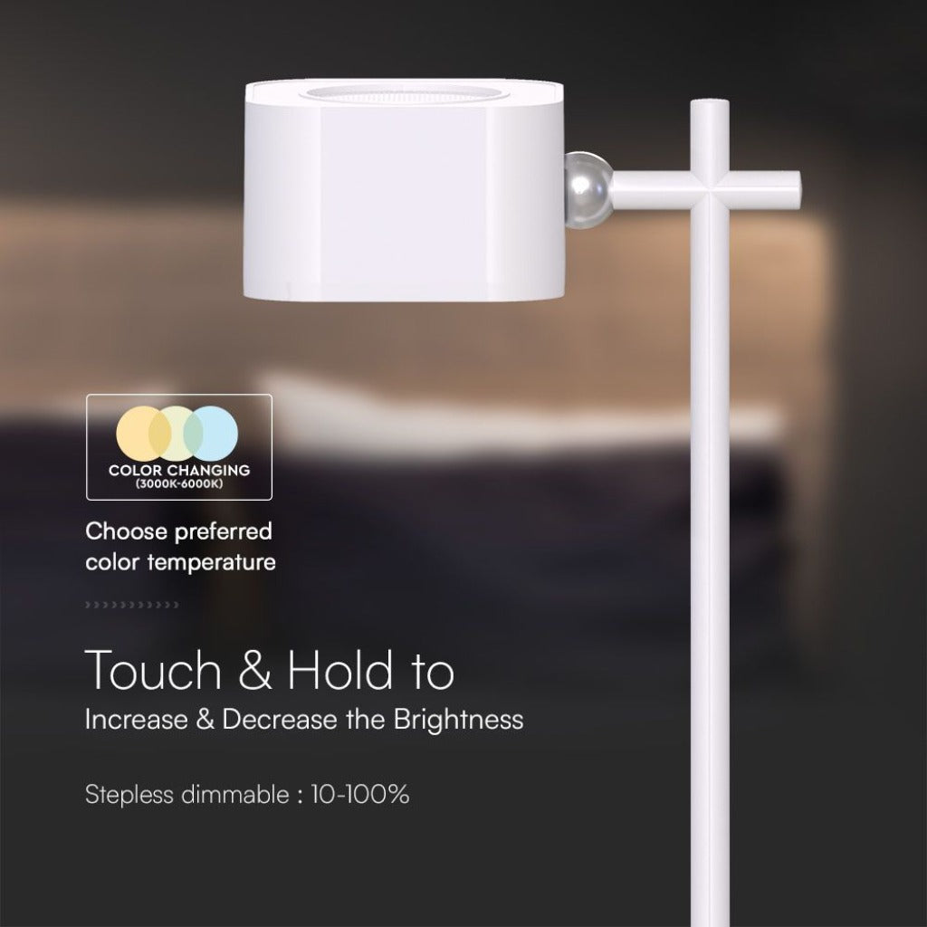 Lampada da tavolo LED con braccio regolabile e luce dimmerabile, perfetta per lettura o lavoro, con controllo touch e variazione di luminosità