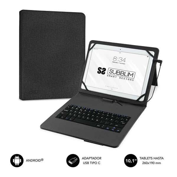 Subblim Keytab Pro USB - Tastiera con Custodia Universale per Tablet - Comodità e Flessibilità nella Scrittura - Angolazione Ideale per Scrivere o Guardare Video - Supporto Magnetico - Colore Nero