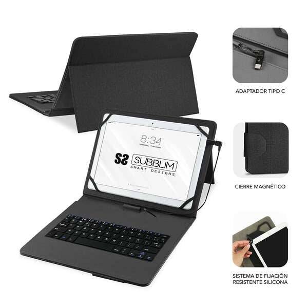 Subblim Keytab Pro USB - Tastiera con Custodia Universale per Tablet - Comodità e Flessibilità nella Scrittura - Angolazione Ideale per Scrivere o Guardare Video - Supporto Magnetico - Colore Nero