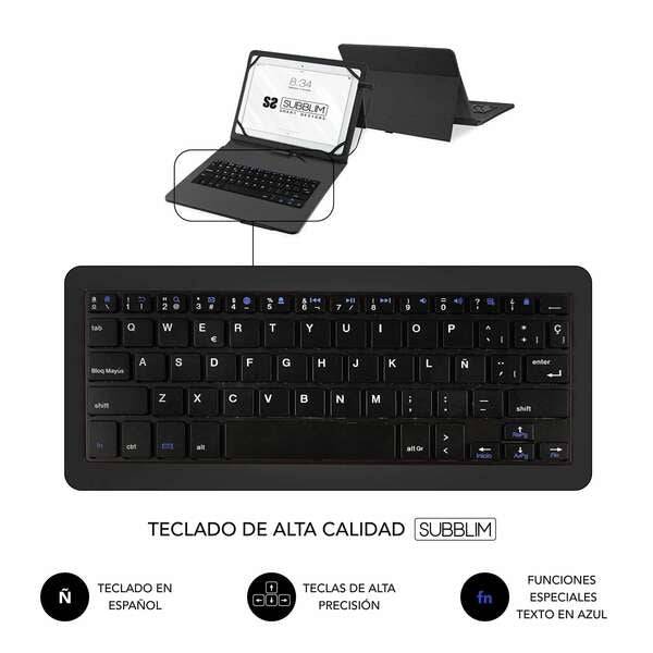 Subblim Keytab Pro USB - Tastiera con Custodia Universale per Tablet - Comodità e Flessibilità nella Scrittura - Angolazione Ideale per Scrivere o Guardare Video - Supporto Magnetico - Colore Nero