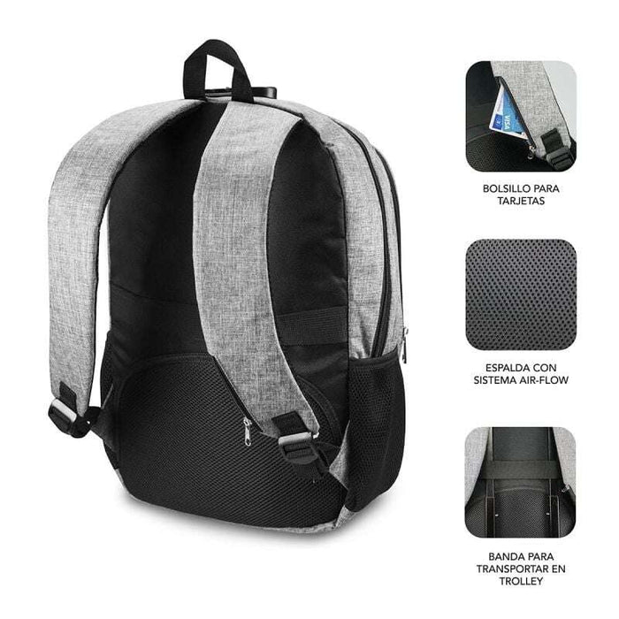 Subblim Zaino Urban Lock System - per Laptop fino a 16" - Blocco Antifurto - Cinghie Ergonomiche - Schiena con Sistema Airflow - Doppia Zip - Tasche Laterali in Rete - Porta USB - Uscita Cuffie - Colore Grigio