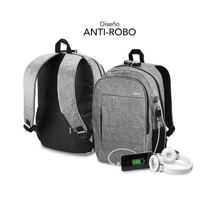 Subblim Zaino Urban Lock System - per Laptop fino a 16" - Blocco Antifurto - Cinghie Ergonomiche - Schiena con Sistema Airflow - Doppia Zip - Tasche Laterali in Rete - Porta USB - Uscita Cuffie - Colore Grigio