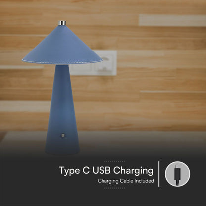 Lampada LED da Tavolo 3W Blu Ricaricabile Touch Dimmer 3in1 con ricarica USB Type-C inclusa, ideale per uso domestico e ufficio senza fili.