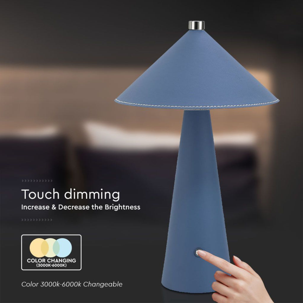 Lampada LED da Tavolo 3W Blu Ricaricabile Touch Dimmer 3in1 con regolazione touch della luminosità e temperatura colore da 3000K a 6000K.