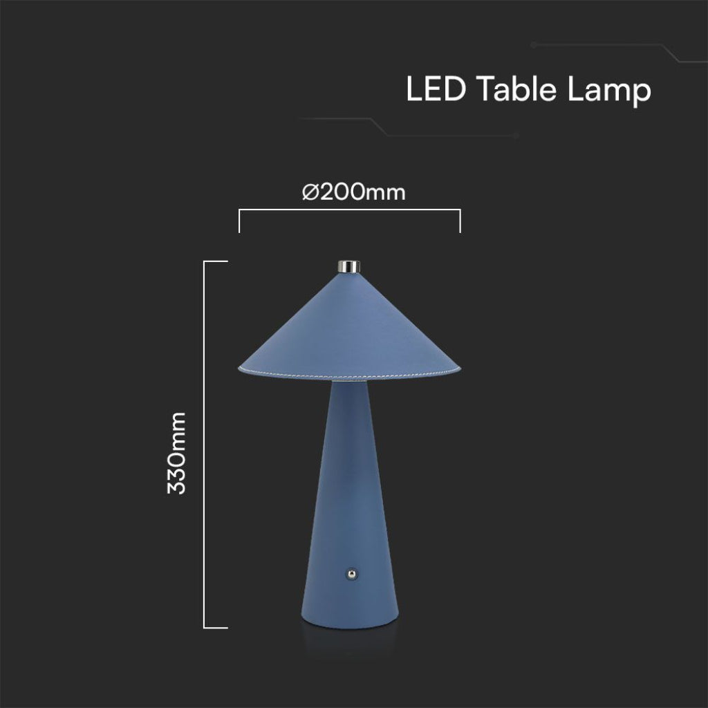 Lampada LED da Tavolo 3W Blu Ricaricabile Touch Dimmer 3in1 con dimensioni 330mm x 200mm, perfetta per illuminazione decorativa in ambienti interni.