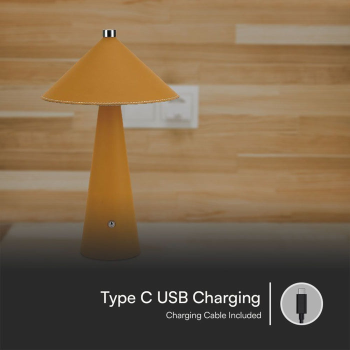 Lampada LED da Tavolo 3W Ricaricabile Touch USB‑C Gialla in Pelle