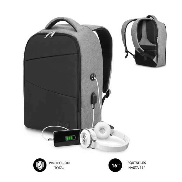 Subblim Zaino Antifurto per Laptop 15,6" - Scomparto Indipendente - Spazio Imbottito - Air Padding - Doppia Cerniera - Colore Nero/Grigio