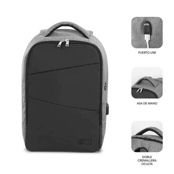 Subblim Zaino Antifurto per Laptop 15,6" - Scomparto Indipendente - Spazio Imbottito - Air Padding - Doppia Cerniera - Colore Nero/Grigio