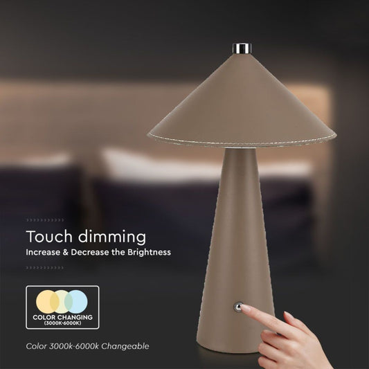 Lampada da tavolo LED marrone con funzione di dimmer touch, cambio colore tra 3000K e 6000K, ideale per ambienti domestici e ufficio