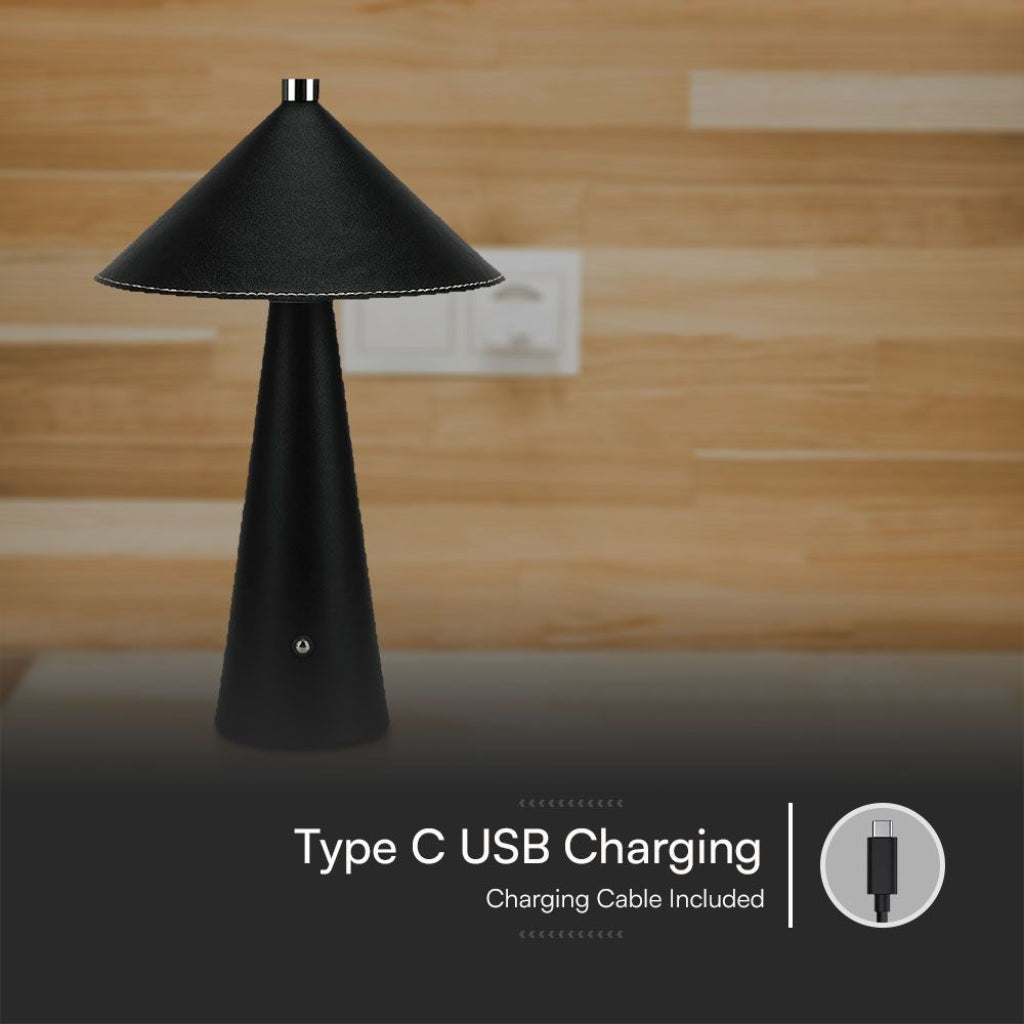 Lampada LED da Tavolo 3W Nera Ricaricabile Touch Dimmer 3in1 con ricarica USB Type-C inclusa, perfetta per uso domestico.