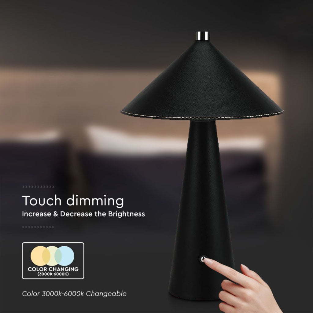 Lampada LED da Tavolo 3W Nera Ricaricabile Touch Dimmer 3in1 con regolazione touch e luce dimmerabile da 3000K a 6000K.