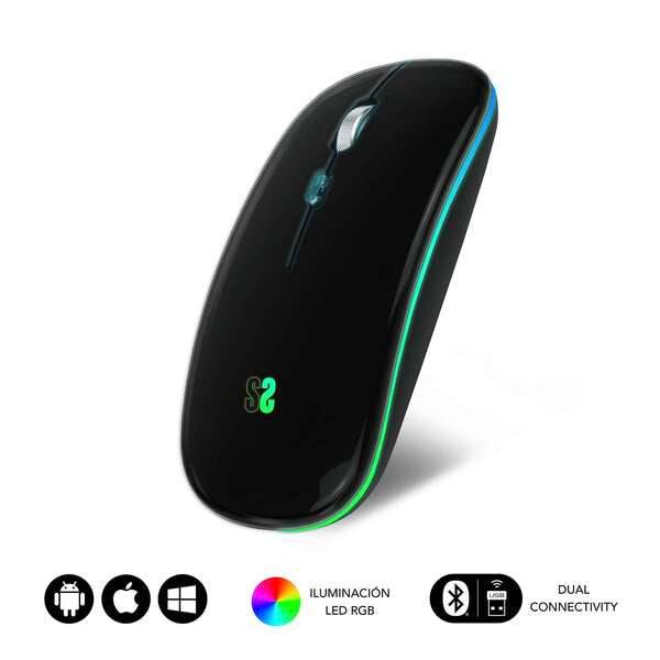Subblim Mouse LED Dual Flat - Connettività Doppia - Tecnologia Silent Click - Illuminazione LED in 7 Colori - Colore Nero