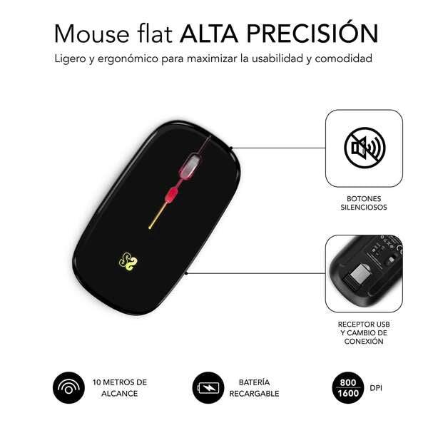 Subblim Mouse LED Dual Flat - Connettività Doppia - Tecnologia Silent Click - Illuminazione LED in 7 Colori - Colore Nero
