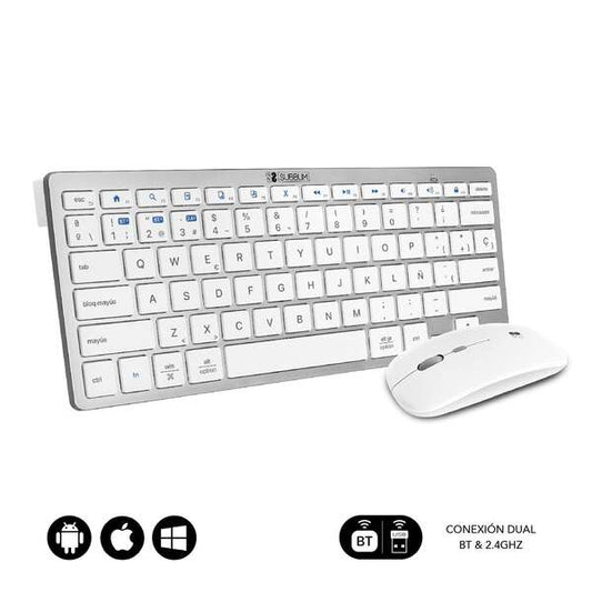 Subblim Combo Multidispositivo Compatto - Connettività Wireless Multidispositivo - Compatibile con Windows, Android, iOS e macOS - Controllo Multimediale - Tastiera in Italiano - Colore Bianco