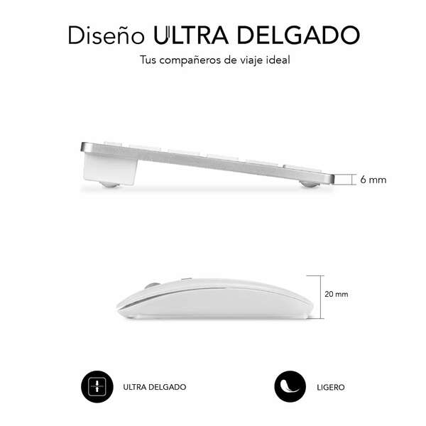Subblim Combo Multidispositivo Compatto - Connettività Wireless Multidispositivo - Compatibile con Windows, Android, iOS e macOS - Controllo Multimediale - Tastiera in Italiano - Colore Bianco