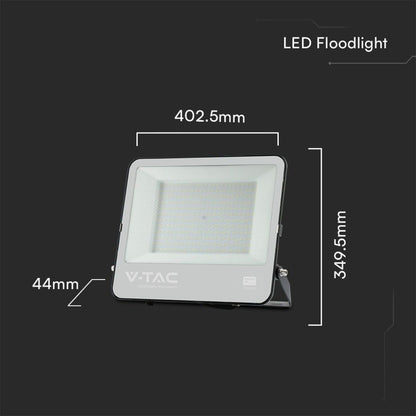 Faro LED 200W V-TAC con dimensioni 402,5x349,5x44mm, ideale per illuminazione esterna potente e compatta.
