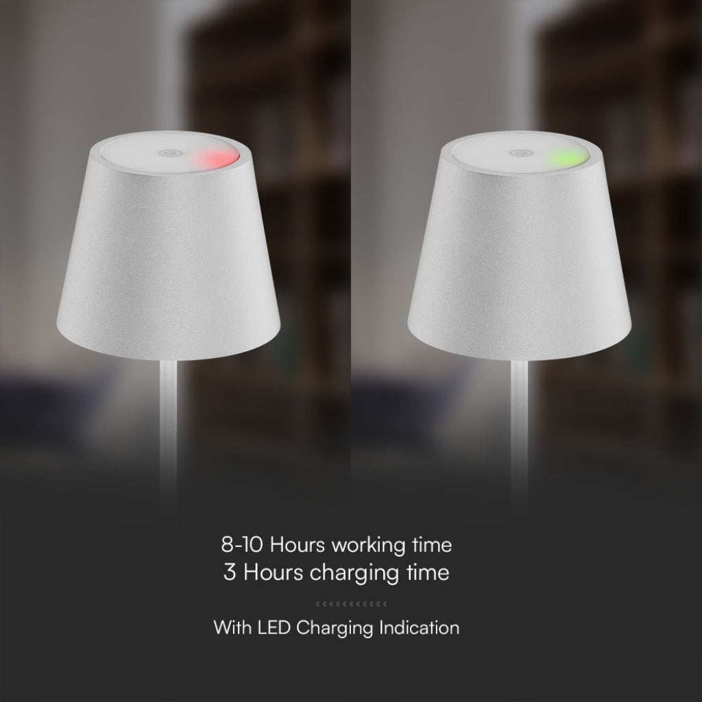 Lampada LED da Tavolo VTAC con indicatore LED di carica, autonomia di 8-10 ore e ricarica completa in 3 ore.