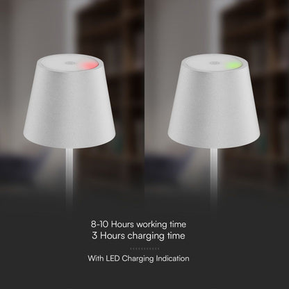 Lampada LED da Tavolo VTAC con indicatore LED di carica, autonomia di 8-10 ore e ricarica completa in 3 ore.