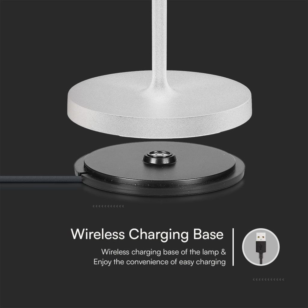Base di ricarica wireless per lampada LED da tavolo VT-7997, comoda e facile da usare con cavo USB incluso.